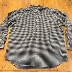 Polo Ralph Lauren Blue Gray Gingham Check L/S Button Down Shirt 2XB Big